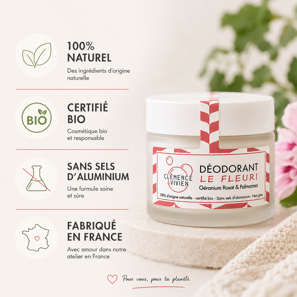 Déodorant crème naturel certifié bio sans aluminium ni ingrédients agressifs