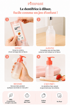 Flacon rechargeable dentifrice Kids Pimpant parfum fraise sur fond beige minimaliste