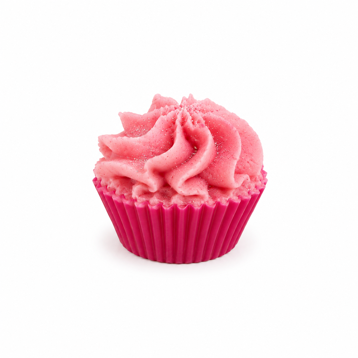 Fondant de bain cupcake rose artisanal sur fond blanc minimaliste