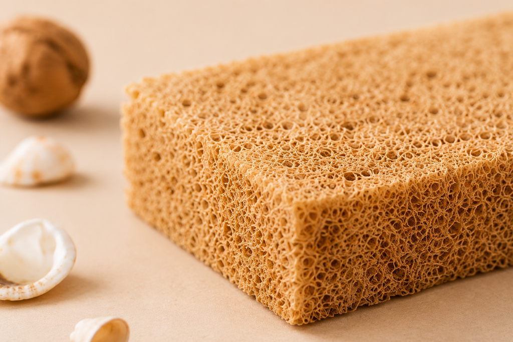 Gros plan texture éponge végétale biodégradable Pimpant