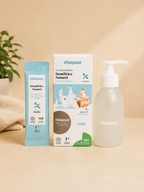 Kit découverte dentifrice naturel Pimpant avec recharge poudre menthe et flacon rechargeable sur fond beige