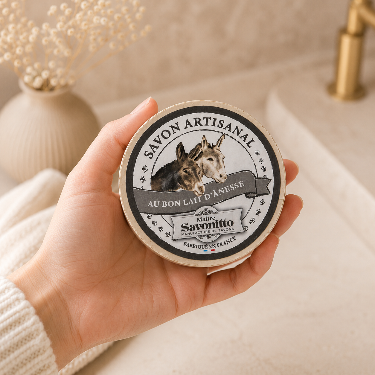 Savon artisanal premium pour peau sensible avec ambiance spa relaxante