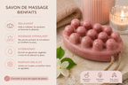 Savon de massage hammam rose avec infographie bienfaits et ambiance spa
