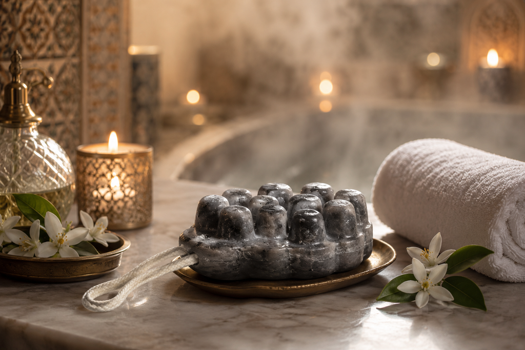 Savon exfoliant massage utilisé avec effet détente
