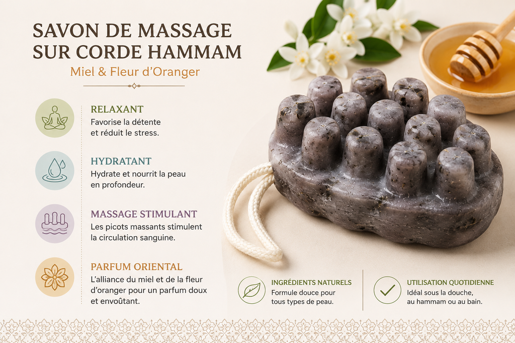 Savon hammam hydratant avec texture artisanale et ambiance cocooning