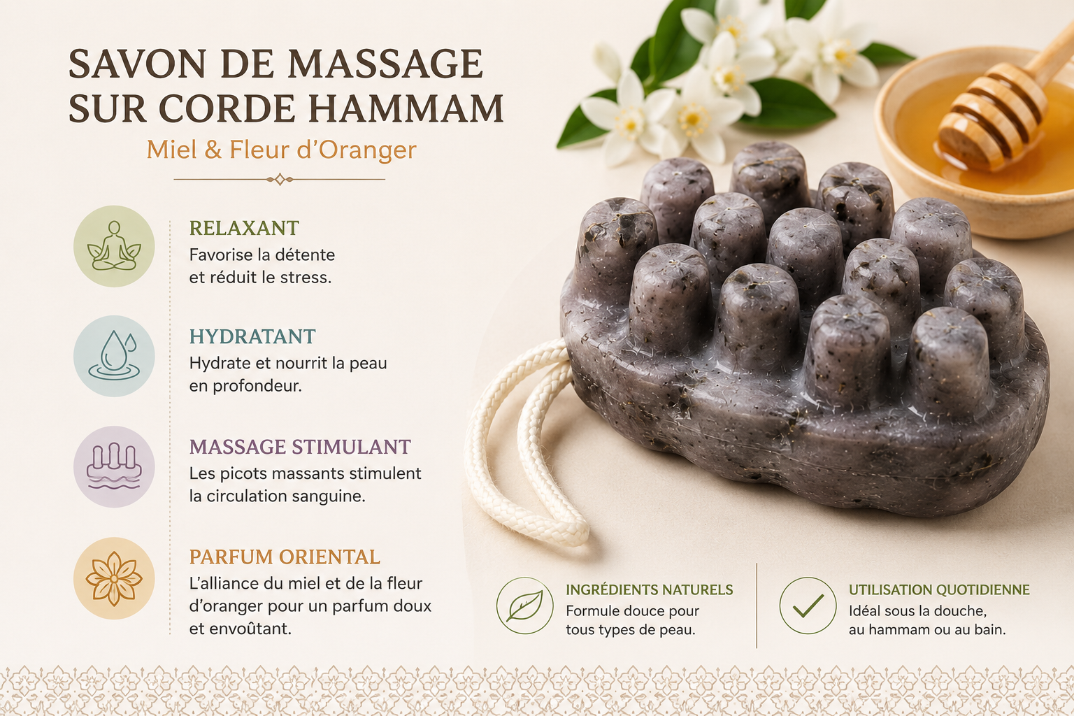Savon hammam hydratant avec texture artisanale et ambiance cocooning