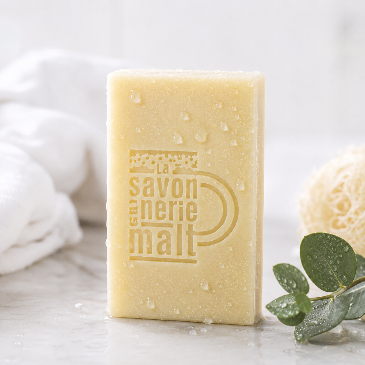 Savon hydratant à la bière artisanale avec gouttelettes d’eau premium