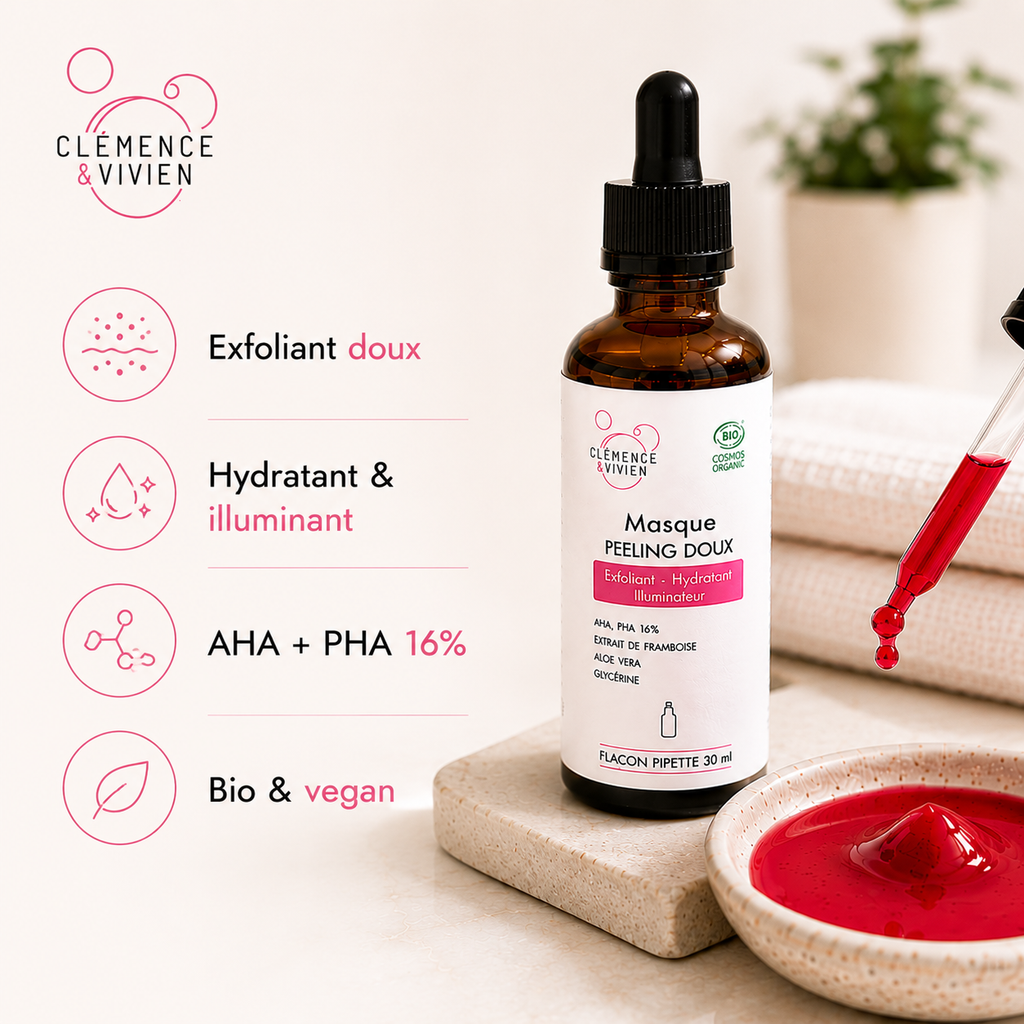 Soin exfoliant doux visage avec extrait de framboise et aloe vera