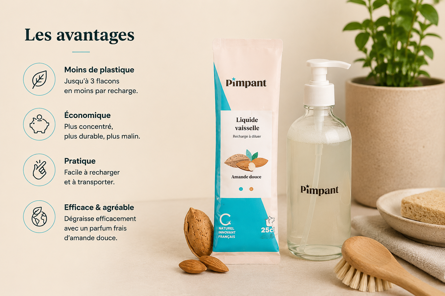 Recharge liquide vaisselle écologique et rechargeable Pimpant avec ses avantages écologiques