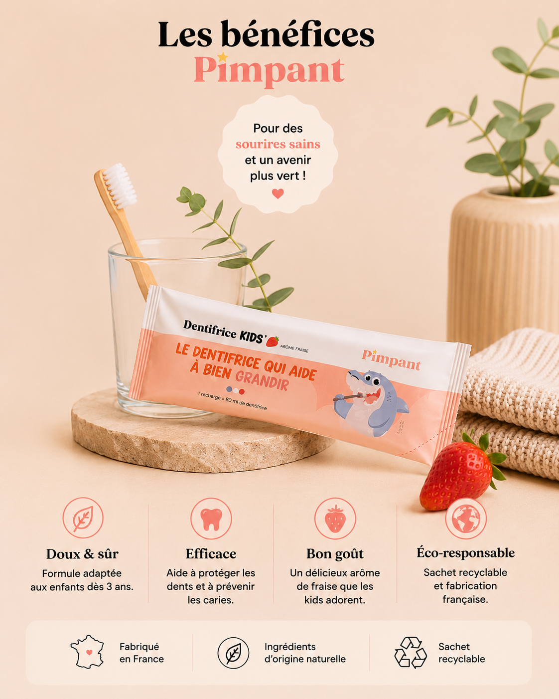 Recharge dentifrice fraise kids - Pimpant