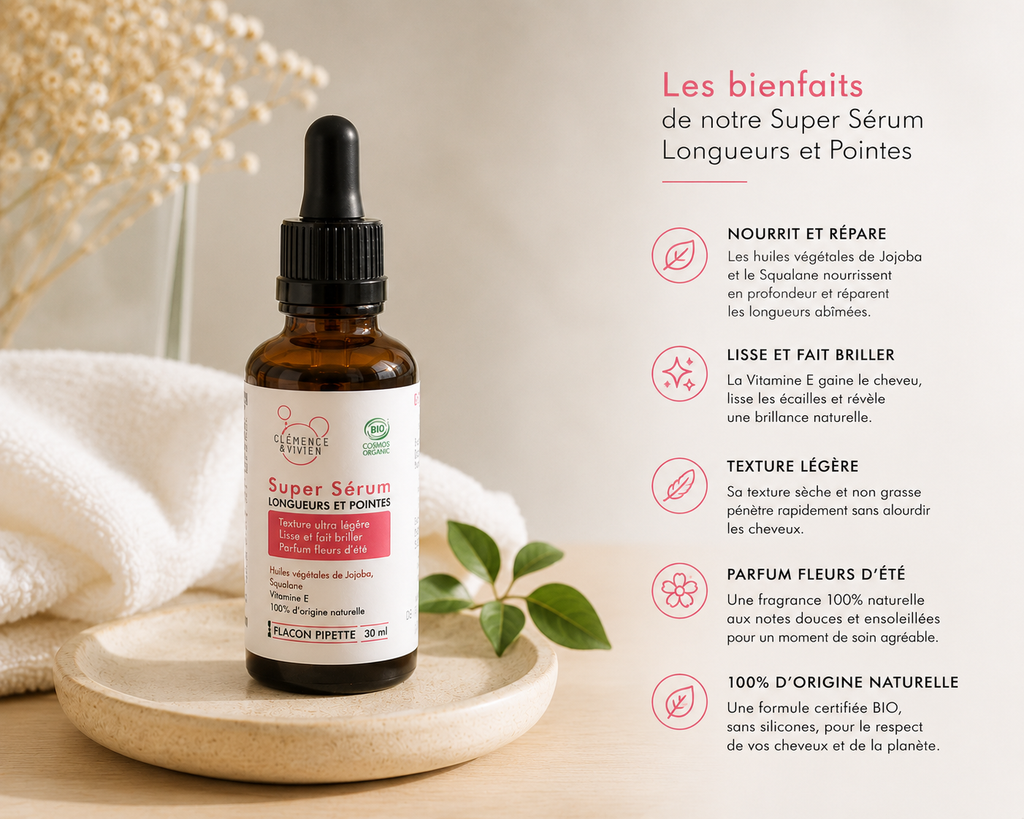 Cosmétique bio français sérum longueurs et pointes Clémence & Vivien