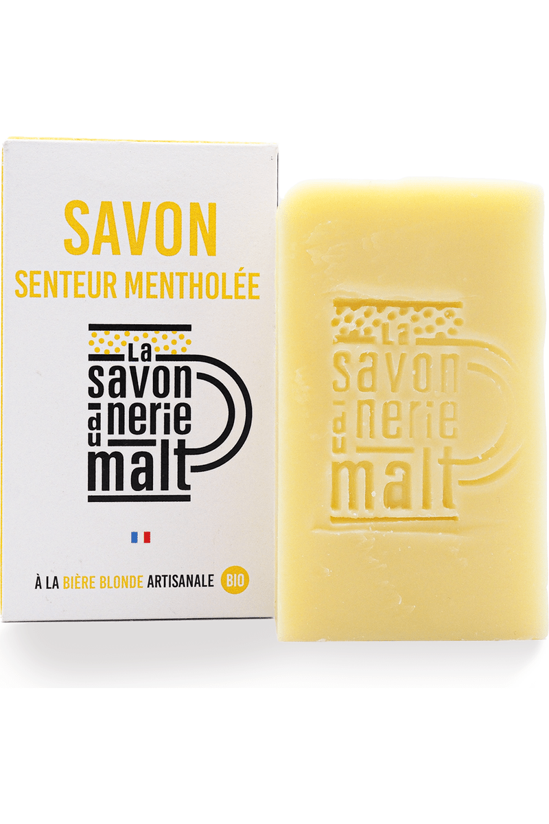 Savon Mentholée a la bière blonde artisanale Bio.